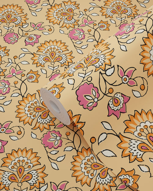 ESTAhome behang vintage bloemen oranje en roze - 50 x 900 cm - 131818