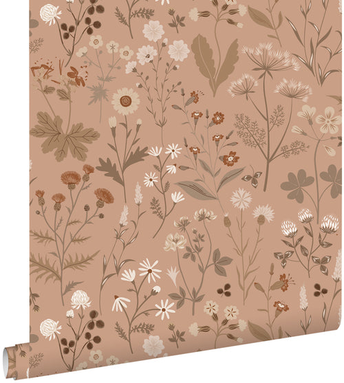 ESTAhome behang veldbloemen terracotta roze - 0.53 x 10.05 m - 139842 - vtwonen shop