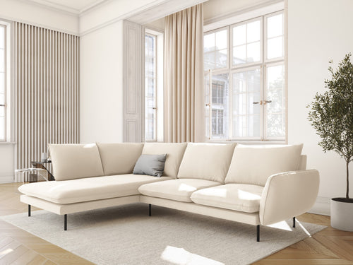 Cosmopolitan Design linker hoekbank Vienna 6-zits, flueel, lichtbeige - 185x275x95cm
