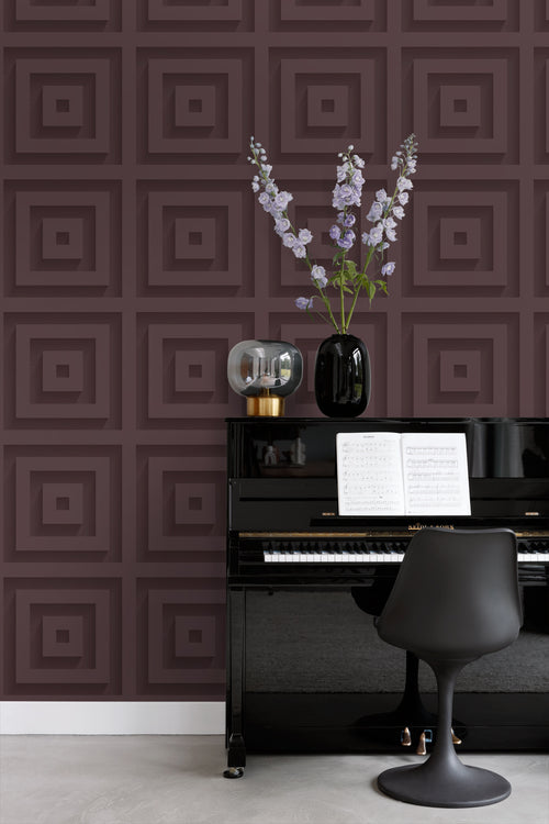 Origin Wallcoverings behang 3d vierkanten aubergine paars - 50 x 900 cm - 347976 - vtwonen shop