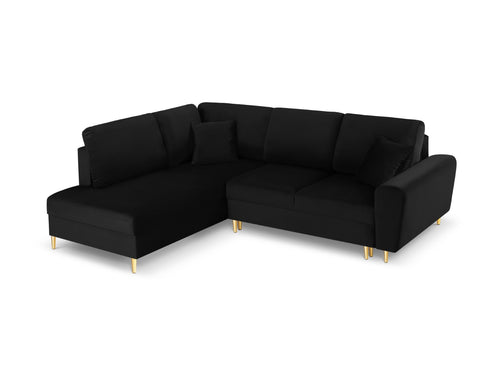 Cosmopolitan Design Uitklapbare hoekbank links met opbergdoos Kyoto 5-zits, flueel, zwart - 194x243x88cm