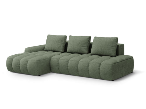 Cosmopolitan Design Uitklapbare hoekbank links met opbergdoos Linz 3-zits, structurele stof donker olijfgroen - 142x275x84cm