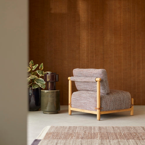 Tikamoon Fauteuil in massief eikenhout en gevlamde stof - Bruin