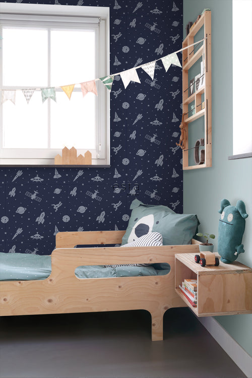 ESTAhome behang planeten in de ruimte donkerblauw - 50 x 900 cm - 139463 - vtwonen shop