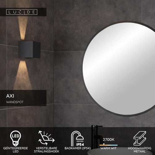 Lucide wandspot badkamer AXI - 2xGeïntegreerde LED - Zwart