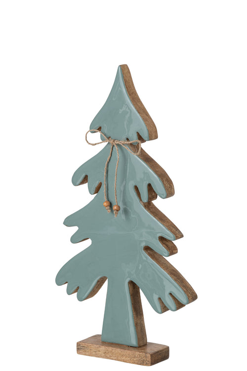 J-Line Dennenboom met strik - mangohout - naturel/turquoise - medium