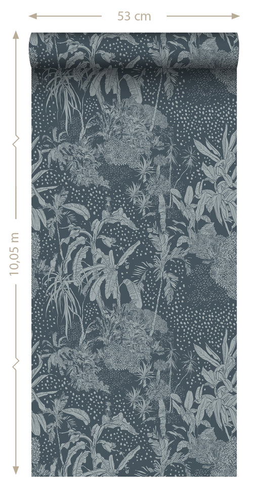 ESTAhome behang tropische bladeren vergrijsd blauw - 50 x 900 cm - 139892 - vtwonen shop