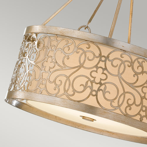 Elstead Arabesque - Cilindrische hanglamp blad zilver, 4 lichtbronnen, E27