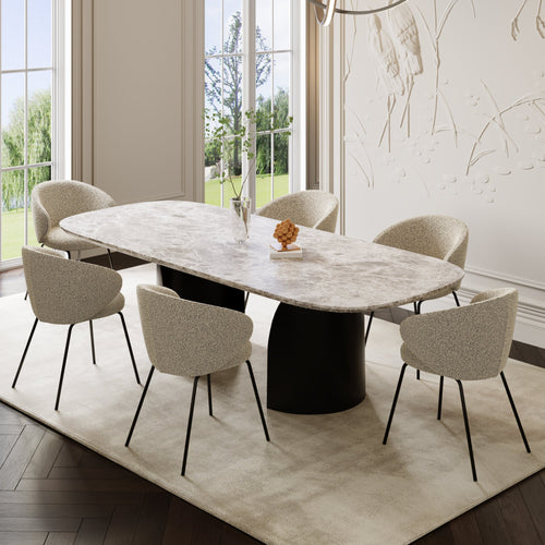 Sia Home - Eetkamerstoel LUNA - Bouclette stof - Beige - 53.5cm - vtwonen shop