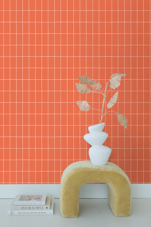 ESTAhome behang kleine tegeltjes oranje en wit - 50 x 900 cm - 139963 - vtwonen shop