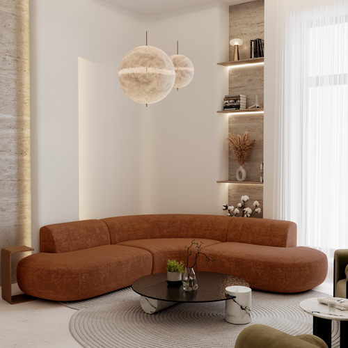 Premium Interiors - Hoekbank WONDER - gewaafd fluweel terracotta 90cm