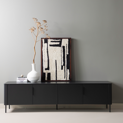 WOOOD tv meubel Gunnar - Grenenhout - Matzwart - 56x200x44