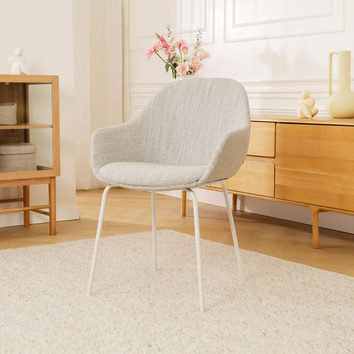 Nolon Nora-Mae Eetkamerstoel Beige Gemêleerd - Armleuning - Witte Poten - vtwonen shop