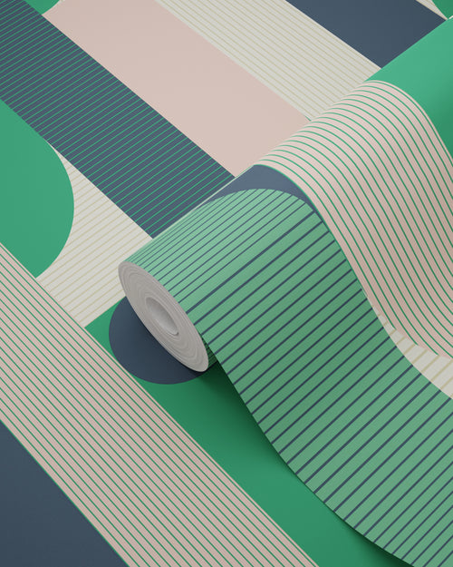 ESTAhome behang geometrische vormen groen, blauw, roze en beige - 50 x 900 cm - 131062 - vtwonen shop