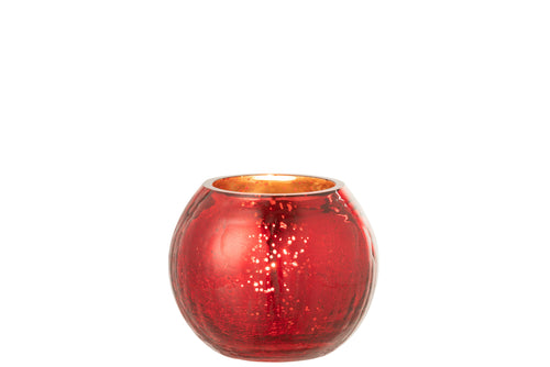 J-Line windlicht Bol Parel Effect - kaarshouder - glas - rood - small - 2 stuks - vtwonen shop