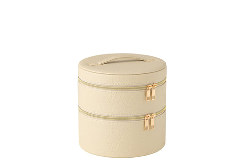 J-Line toilettas Rond + spiegel - kunstleder - beige