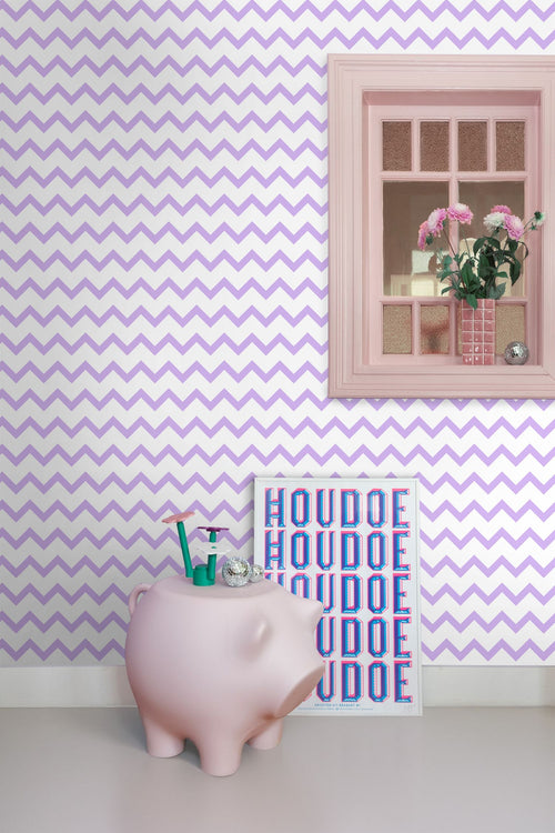 ESTAhome behang zigzag motief paars en wit - 50 x 900 cm - 131484 - vtwonen shop