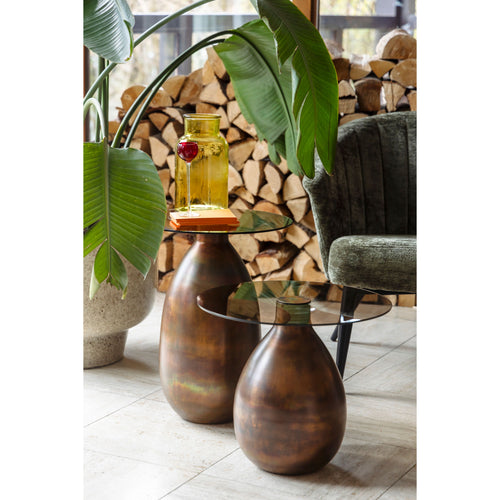 Dutchbone Selene Bijzettafel Rond Ijzer/ Glas Bruin - Set van 2