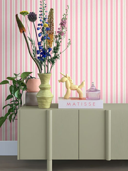 ESTAhome behang strepen roze en groen - 50 x 900 cm - 131964
