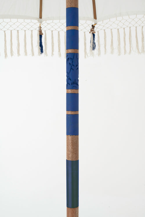 J-Line parasol Flavie - hout/katoen - ecru/blauw