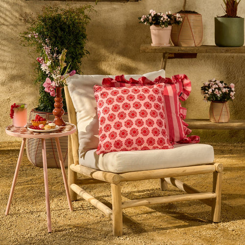 Mica Decorations Kumara Tuinkussens 45 x 45 x 10 cm - 2 Tuinkussens met Zonprint Donkerrood en Lichtrood - Sierkussen met Afneembare Hoes - Gerecycled