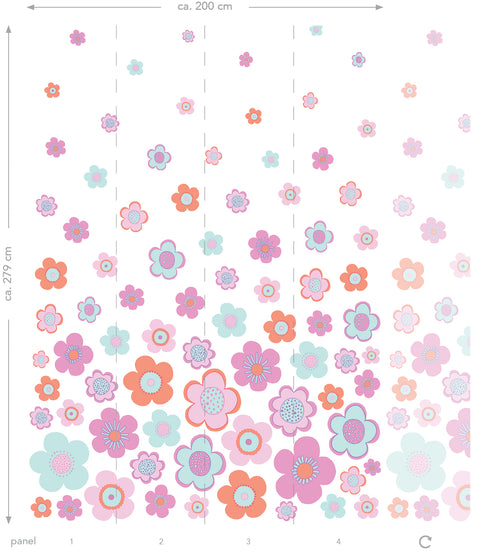 ESTAhome fotobehang vintage bloemen turquoise, roze en paars - 200 x 279 cm - 158709 - vtwonen shop
