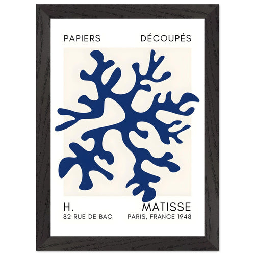 Artfulprints Poster met Lijst Matisse – Dreamy coral flower navy blue II   - A4 21x29.7 cm - Blauw