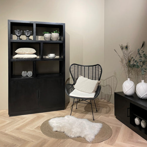 Livingfurn vitrinekast Jaxx - 120cm - mangohout - zwart