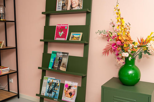 MaximaVida wandrek Jamie olijfgroen boekenrek - tijdschriftenrek - 180 x 80 cm