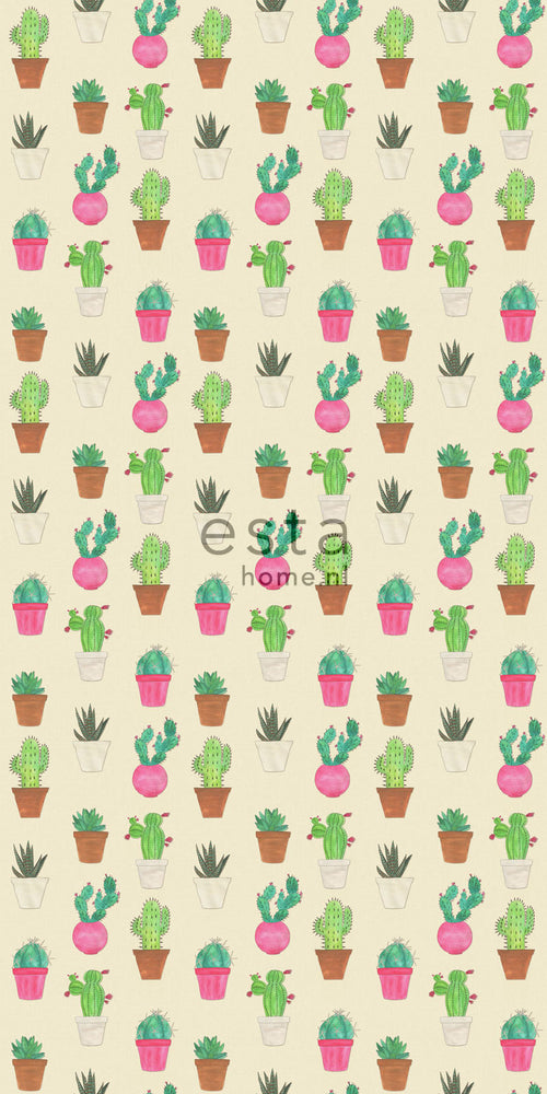 ESTAhome XXL behang cactussen groen, roze en beige - 50 x 900 cm - 158604 - vtwonen shop