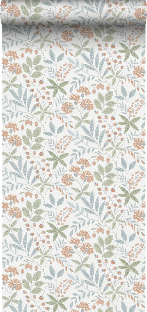 Borastapeter behang bloemen wit, groen en blauw - 53 cm x 11.2 m - 660147 - vtwonen shop