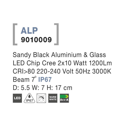 Merano Fresno Outdoor Up Down Wandlamp Sandy Zwart Aluminium, Glas LED Chip 10W 1857Lm 3000K IP65