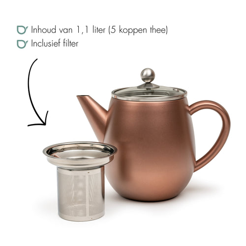 Bredemeijer - Dubbelwandige theepot Eva - 1,1 liter - Roestbruin - Met filter - vtwonen shop