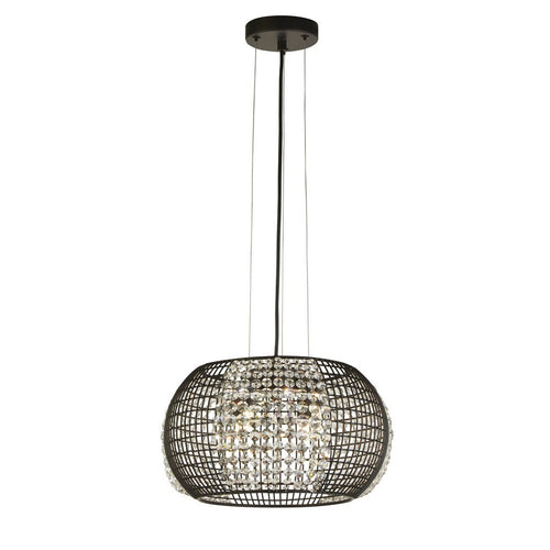 Searchlight CAGE - Hanglamp van 4 licht zwart drum met kristallen glazen panelen
