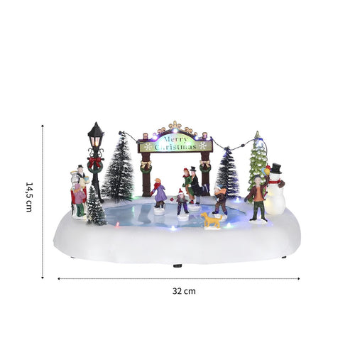 Luville Kerstdorp Miniatuur Schaatsers op de Vijver - Kerstversiering met Verlichting en Kerstmuziek - Kerst Decoratie voor Kerstdorp - Winterse