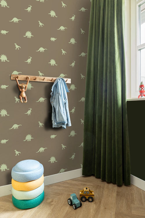ESTAhome behang dinosaurussen bruin en groen - 50 x 900 cm - 131800