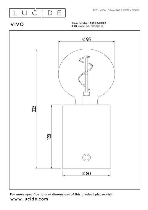 Lucide tafellamp VIVO - 1xE27 - Mat zwart chroom