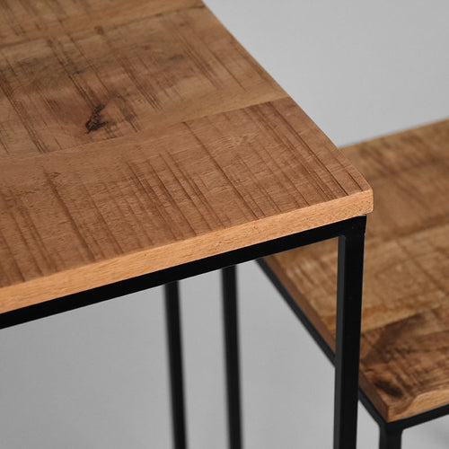 LABEL51 Bijzettafel Vintage - Naturel Mangohout - 35x35x65cm - Set van 2