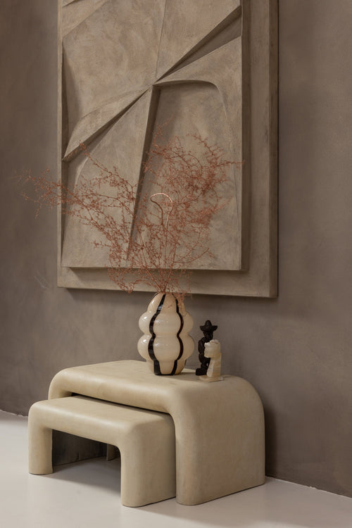 WOOOD vaas met streep Kency - Glas - Naturel/Zwart - Set van 2 - vtwonen shop