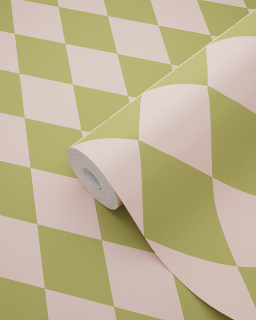 ESTAhome behang ruiten groen en roze - 50 x 900 cm - 131599 - vtwonen shop