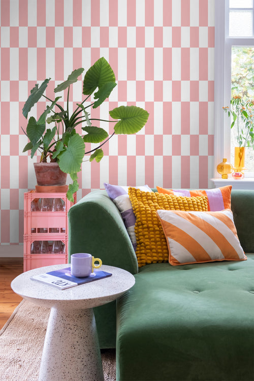 ESTAhome behang streep roze en wit - 50 x 900 cm - 130918