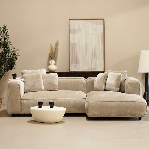 Giga Meubel Chaise Longue Rechts Nantes - Beige - Stof/Textiel - 250x160x70cm