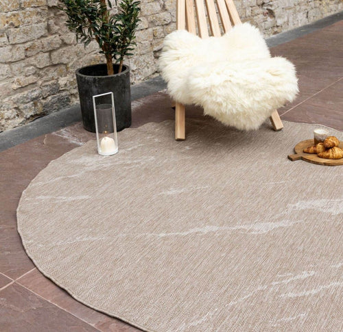 Interieur05 Rond Buitenkleed Marble - Naturel/wit - dubbelzijdig - EVA Interior - 240 x 240 cm - vtwonen shop