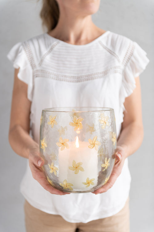 J-Line windlicht Bloemen  glas - geel - large - vtwonen shop