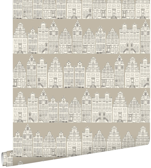 ESTAhome behang Amsterdamse huizen beige - 53 cm x 10.05 m - 137713