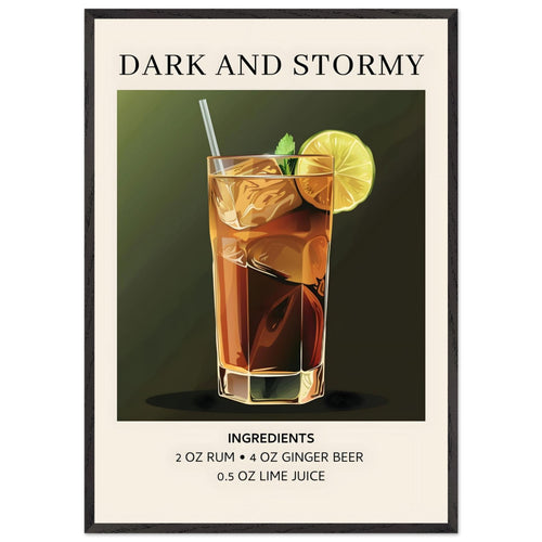 Artfulprints Poster met Lijst Dark and Stormy cocktail - Ingrediënten   - 70x100 cm - Donkergroen