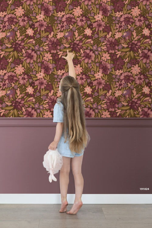 ESTAhome behang bloemen vergrijsd groen en paars - 50 x 900 cm - 132200