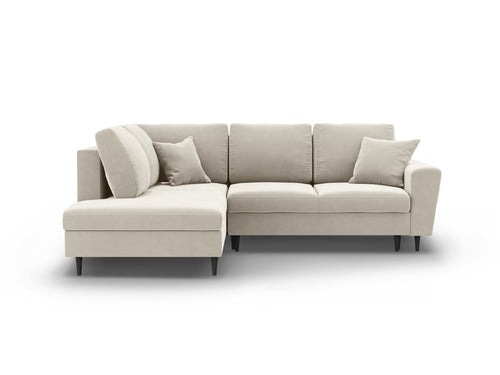Cosmopolitan Design Uitklapbare hoekbank links met opbergdoos Kyoto 5-zits, flueel lichtbeige - 194x243x88cm