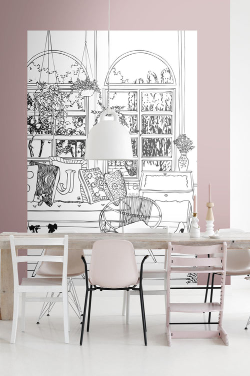 ESTAhome fotobehang woonkamertekening zwart wit - 186 x 279 cm - 158812 - vtwonen shop