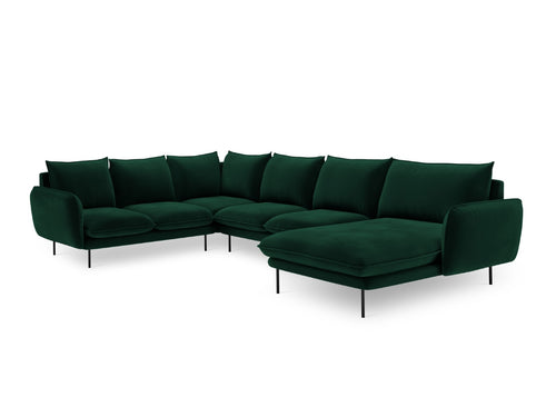 Cosmopolitan Design Panoramische hoekbank links Vienna 7-zits, flueel, flessengroen - 235x330x95cm